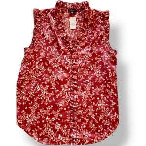 ANN TAYLOR Sleeveless Burgundy Floral Ruffle Blouse
